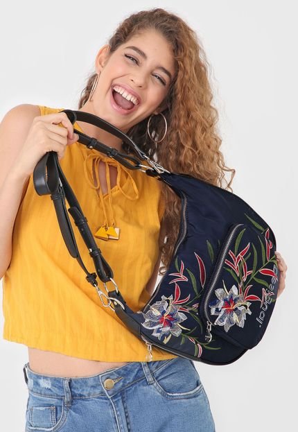 Bolsa Desigual Shoulder Bag Flower Se Azul-Marinho - Marca Desigual