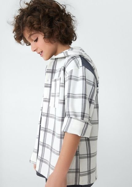 Camisa Infantil Menino Oversized Em Xadrez Com Capuz - Off White - Marca Hering