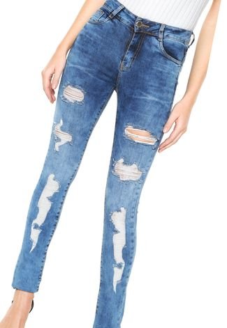 Calça Jeans Sawary Skinny Destroyed Azul