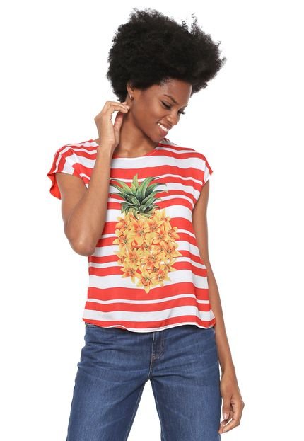 Blusa Cativa Cetim Estampada Laranja - Marca Cativa