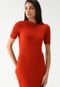 Vestido Canelado Colcci Midi Decote Costa Laranja - Marca Colcci