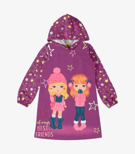 Vestido Infantil Manga Longa E Capuz Rovi Kids Roxo - Marca Rovitex Kids