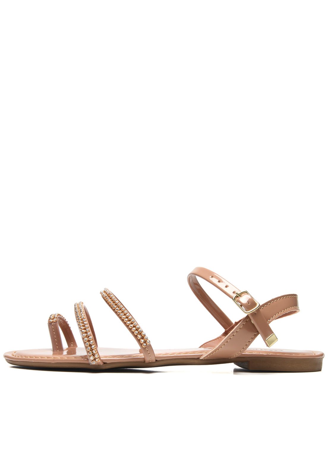 Rasteira DAFITI SHOES Com Pedras Nude - Compre Agora