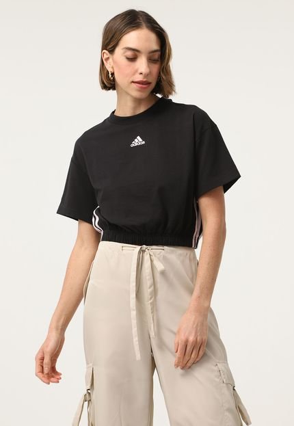 Camiseta Cropped adidas Sportswear Dance 3-Stripes Preta - Marca adidas Sportswear