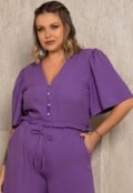 Blusa Com Mangas Amplas E Botões Roxo Quintess - Marca Quintess