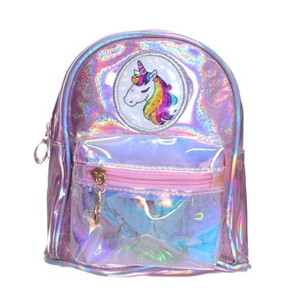 Bolsa Mochilinha de Unicornio Com Brilho Holográfico Colorida Infantil Menina - Marca Pemania