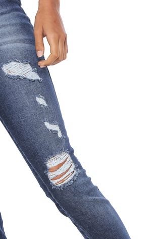 Calça Jeans Biotipo Skinny Destroyed com Aplicação Azul