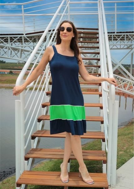 Vestido Básico Azul Marinho e Verde | Pau a Pique - Marca Pau a Pique