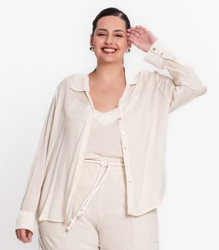 Camisa Manga Longa Feminina Plus Size Secret Glam Bege - Marca Secret Glam