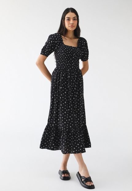 Vestido Cotton On Midi Floral Preto - Marca Cotton On