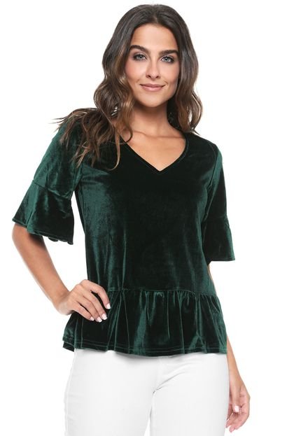 Blusa For Why Veludo Babados Verde - Marca For Why