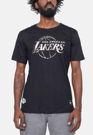 Camiseta NBA Silver Logo Los Angeles Lakers Preta