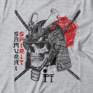 Camiseta Feminina Samurai Skull - Mescla Cinza