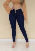 Calça Jeans Skinny Elegante Feminina Azul Escuro Com Botões Confortável Tecido Premium - Marca GARAIS MODA