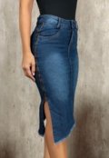 Saia Jeans Feminina  Fashion Com Ziper Lateral Tecido Premium Comfort Azul - Marca OUSADIA JEANS