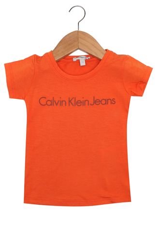 Camiseta Calvin Klein Kids Manga Curta Menino Laranja