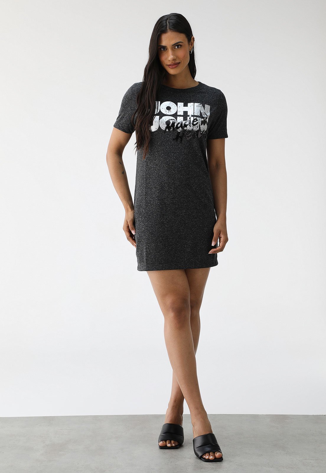 Vestido John John Curto Logo Metalizado Grafite - Marca John John