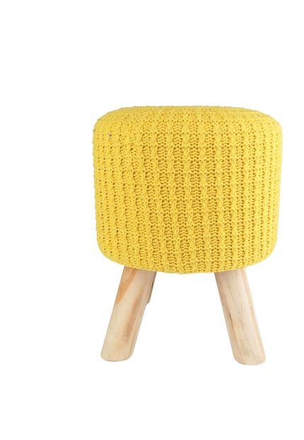 Puff Madeira Algodao Poliester Crochet 4 Feet Amarelo 30 X 38 X 30 Cm Urban - Marca Urban