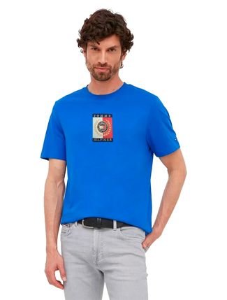 Camiseta Tommy Hilfiger Masculina Icon Graphic Logo Patch Azul Royal