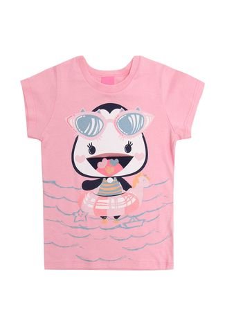 Camiseta Kamylus Infantil Pinguim Rosa
