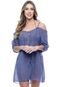 Vestido Saida Ciganinha Crepe Estampado Floral Fundo Azul - Marca 101 Resort Wear