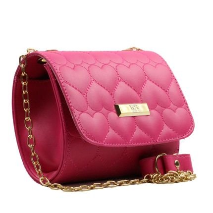 Bolsa Pequena Tiracolo Com Alça Em Corrente Bordado Em Coração De Alta Costura E Metais Reforçados Pink - Marca WILLIBAGS