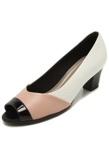 Peep Toe Piccadilly Recortes Branco/Rosa - Marca Piccadilly