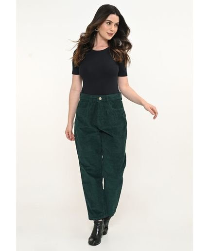 Calça Feminina Veludo Verde Escuro Mom Razon Jeans Multicolorido - Marca Razon Jeans