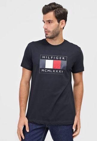 Camiseta Tommy Hilfiger Logo Azul-Marinho - Compre Agora