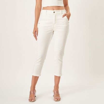 Calça Capri Jeans Color Confort Cintura Alta Bolso Faca Branco Cru - Marca Bloom