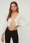 Blusa Cropped Tricot Trendyol Aberta Off-White - Marca Trendyol Collection