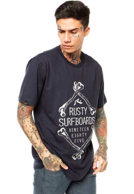 Camiseta Manga Curta Rusty Bones Azul - Marca Rusty