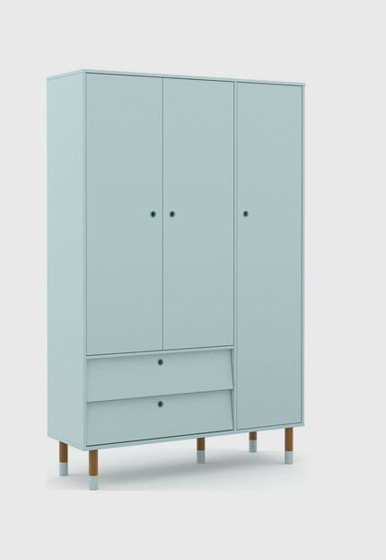 Roupeiro 3 portas Up Menta/Eco Wood Matic Móveis Azul - Marca Matic