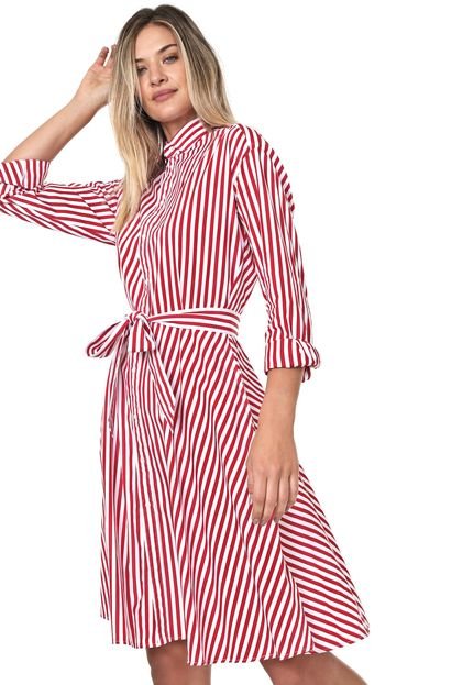 Vestido Chemise Lauren Ralph Lauren Curto Stripe Vermelho - Marca Lauren Ralph Lauren