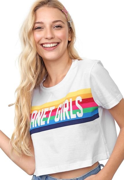 Camiseta Cropped Planet Girls Arco Iris Branca - Marca Planet Girls