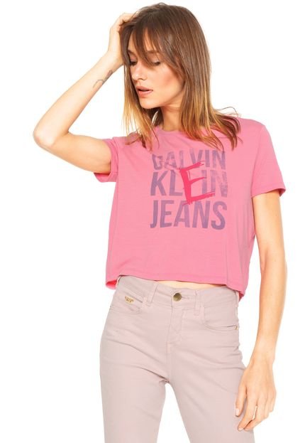 Blusa Cropped Calvin Klein Jeans Estampada Rosa - Marca Calvin Klein Jeans