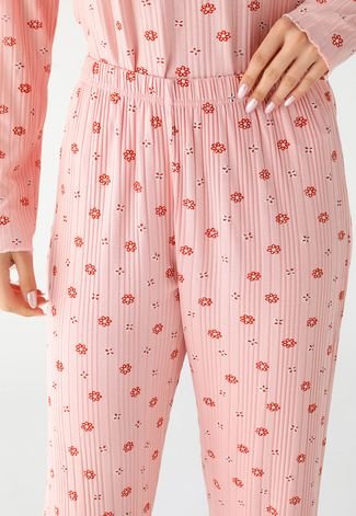 Pijama Canelado Malwee Floral Rosa