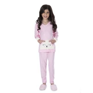 Pijama Plush Infantil De Menina Inverno Com Bolso Kanguru 