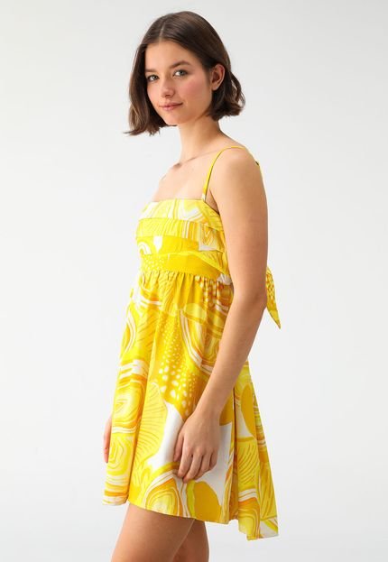 Vestido FARM Curto Flor do Mar Amarelo - Marca FARM