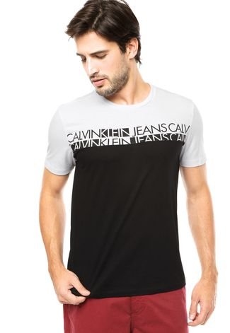 Camiseta Calvin Klein Jeans Logo Bicolor Preta