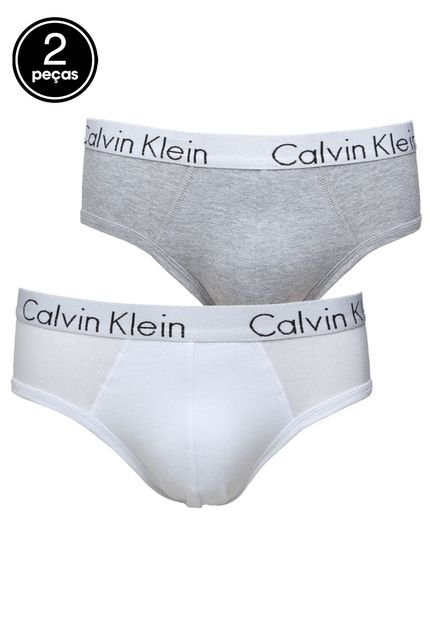 Kit 2pçs Cueca Calvin Klein Slip Logo Branco - Marca Calvin Klein Underwear