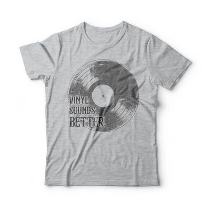 Camiseta Vinyl Sounds Better - Mescla Cinza - Marca Studio Geek 