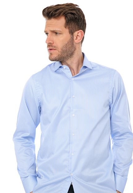Camisa Azzaro Slim Listrada Azul/Branca - Marca Azzaro