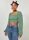 Cropped Manga Bufante Verde Floral - Marca Youcom