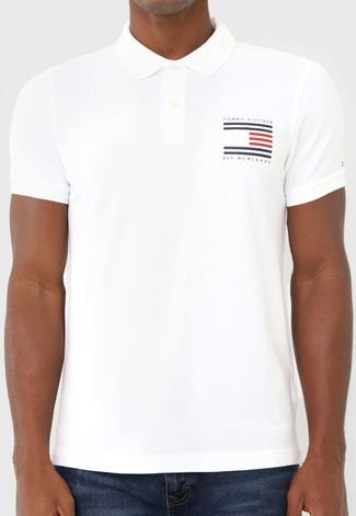 Camisa Polo Tommy Hilfiger Slim Logo Branca - Compre Agora