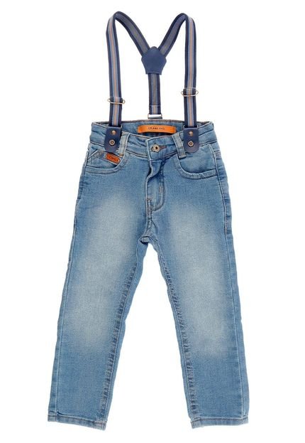 Calça Jeans Bebê Crawling Skinny c/ Suspensório Azul Incolor - Marca Crawling