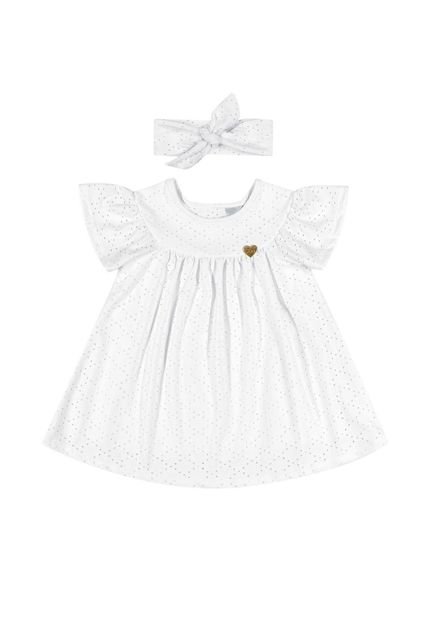 Vestido e Faixa em Laise para Bebê Quimby Branco - Marca Quimby