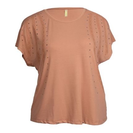 Blusa Feminina Cativa Plus Size Detalhes com Pedrarias Areia - Marca Cativa