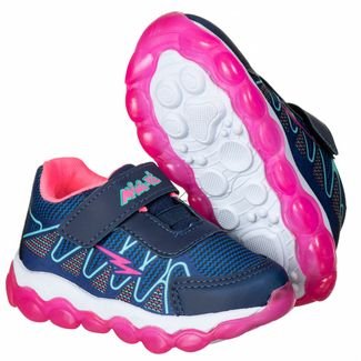 Tênis Infantil Feminino com Luzes de Led MP1717A - AS015 Azul Marinho-Pink Fixador