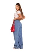 Calça Jeans Pantalona Wide Leg Elegante Jeans Marmorizada Feminina Confortável Tecido Premium - Marca Pletora